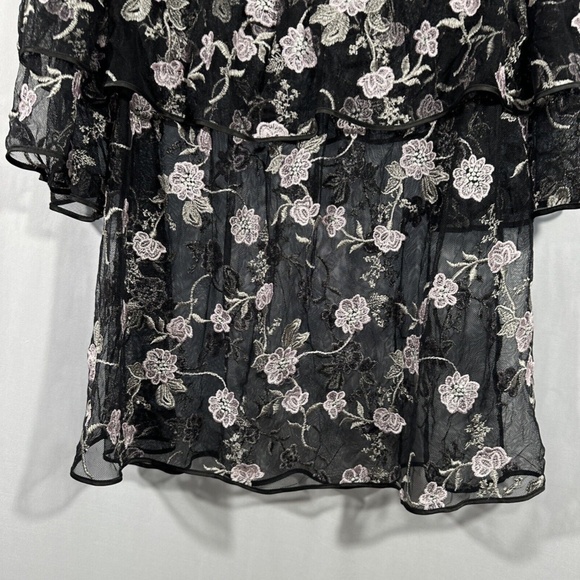 NEW $120 Alfani [ 2X ] Embroidered‎ Ruffle Illusion Top in Black Purple - Picture 6 of 12